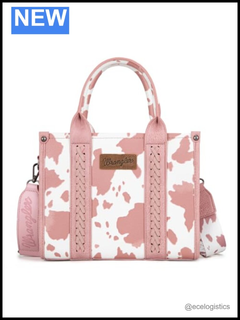 Faux Leather Cow Print Satchel Tote with Signature Strap, Top Handle Western